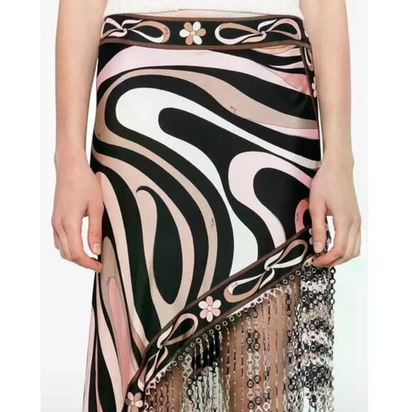 PUCCI Runway Sequin Fringed Asymmetric Skirt in Nero Nude IT 42 M - Picture 6 of 7